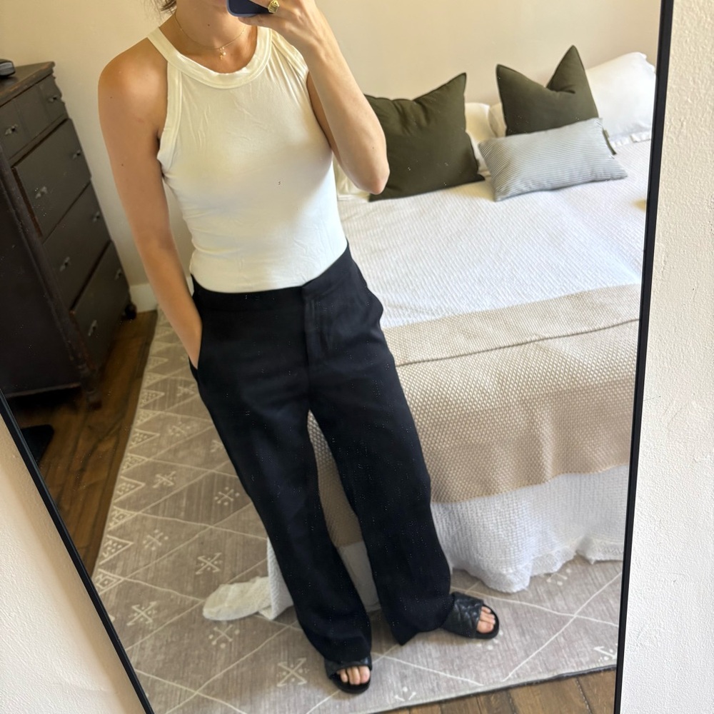 Max Mara Wool Wide Leg High Rise Black Trousers 8